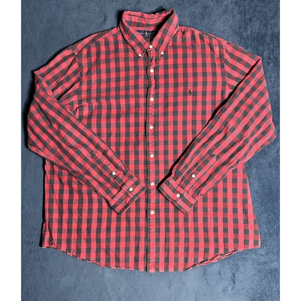Ralph Lauren Performance Shirt Men's 2XLRed Black Plaid Long Sleeve Button Down